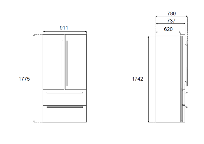 90 см отдельно стоящий холодильник French door
